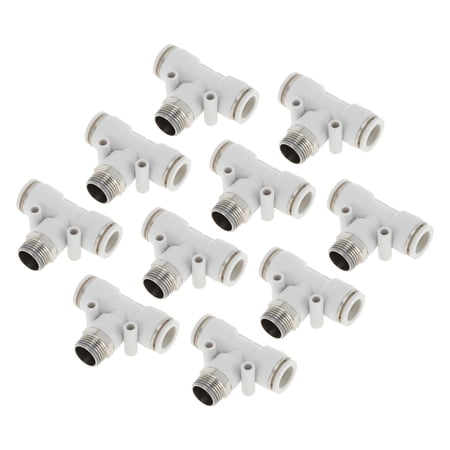 Unique Bargains Push to Connect Air Fittings 1/2" T Type Air Line Quick Joint Plastic Metal 3/8"BSPT 10 Pcs White Silver Tone