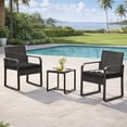 thumbnail image 5 of 3 PCS Wicker Patio Set, Wicker Rattan Chairs and Tempered Glass Table, for Porch, Balcony, Backyard- Includes Black Cushions, 5 of 7