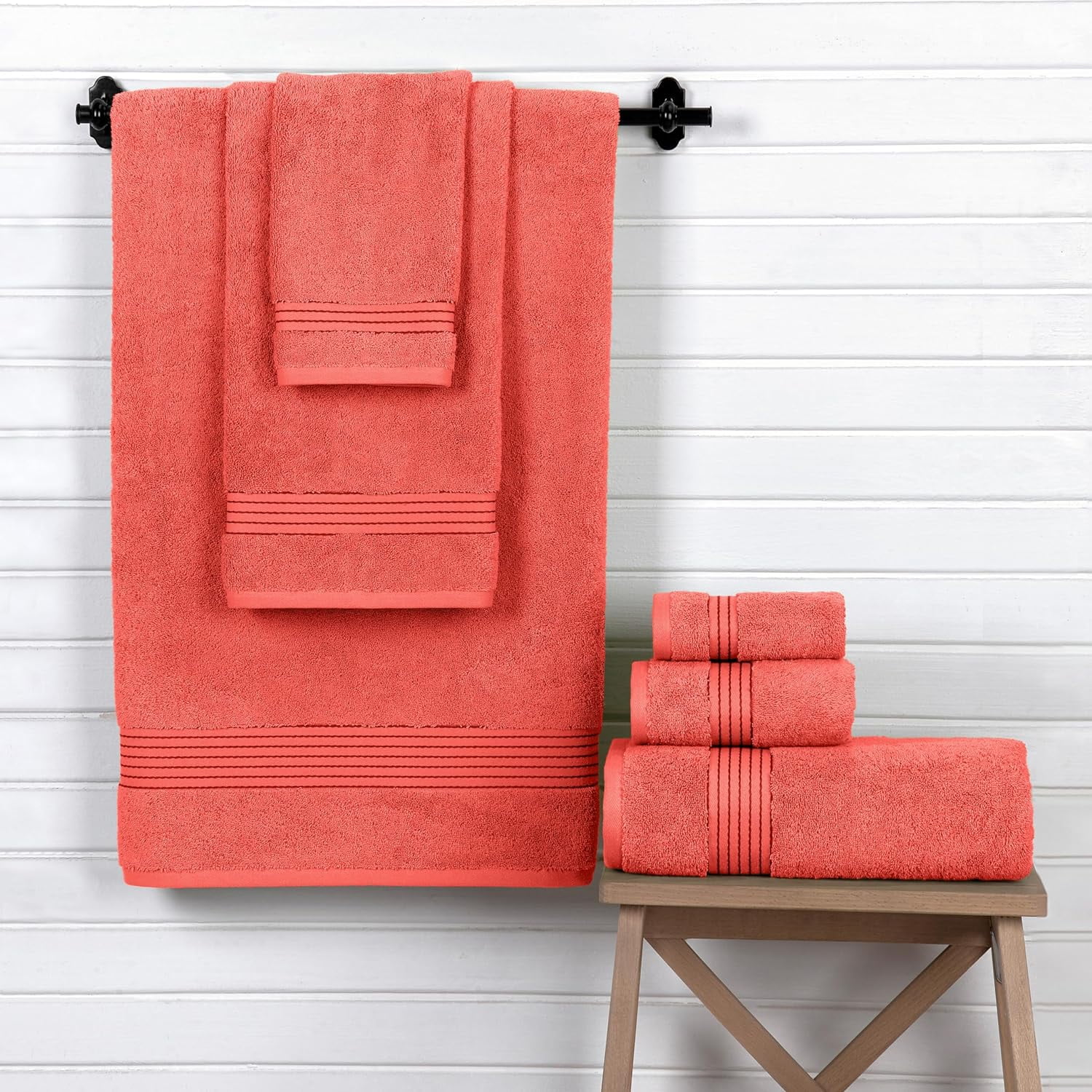 Bath Towels Set 6-Piece Original Turkish Cotton Soft, Absorbent and Premium Towel for Bathroom, Coral