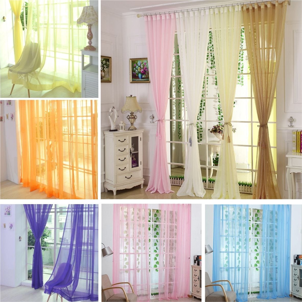 Rainbow Solid Voile Door Window Curtains Drape Panel Sheer Tulle For Home Decors 
