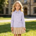 thumbnail image 2 of Girls Striped Long Sleeve Shirts Boys Button Down Formal Uniform Collared Shirt with Chest Pocket Spring Fall Clothing 12-13 Years, 2 of 7