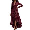 thumbnail image 2 of YMNXA Womens Dress Long Sleeve V Neck Solid Color Ruffles Pleated Detail Comfortable Stylish Dresses For Party And Formal Occasions,Red,S, 2 of 5