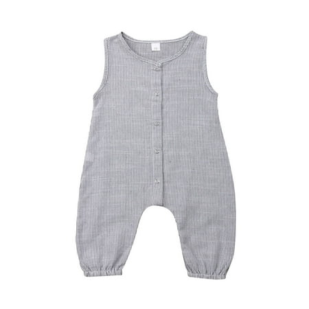 

AMILIEe Newborn Baby Boy Girl Solid Romper One Piece Outfit Cotton Button Jumpsuits