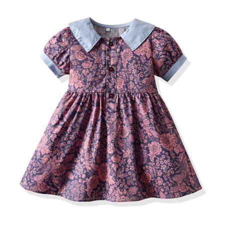 

MXIEZI Newborn Baby Girls Cotton Dresses for 3M-4Y Little Girls Short Sleeve Dress Summer Casual Printed Dresses