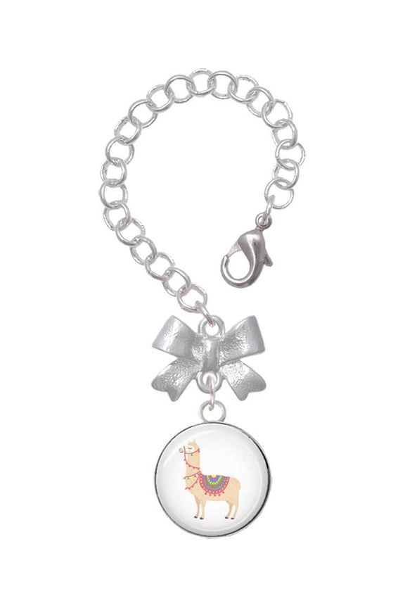 Silvertone Domed Llama - Silvertone Bow Charm Accessory for Tumblers and Thermal Cups