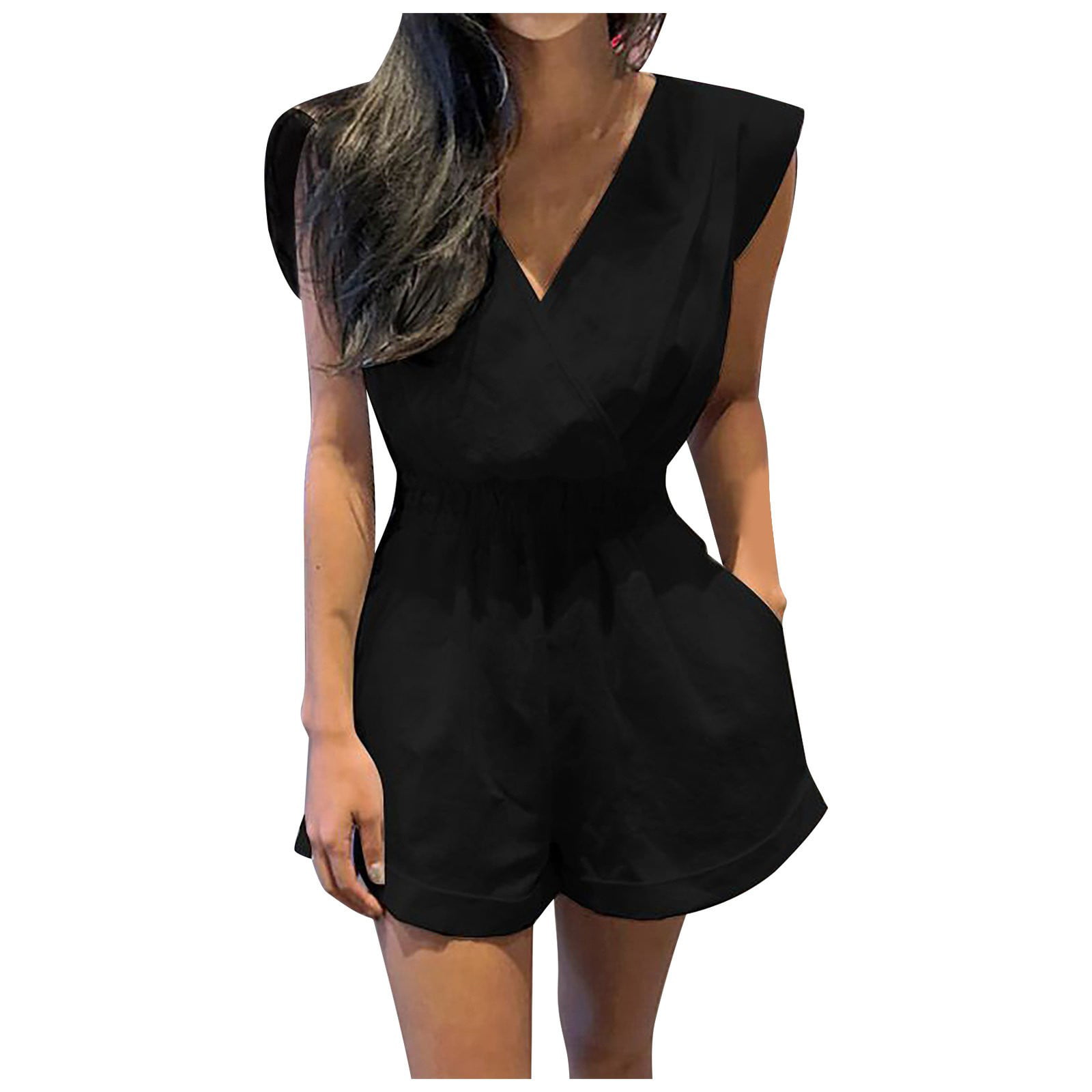 Tempatation Womens Solid Plain Ruffles Long Sleeve Rompers Jumpsuit Belted 