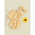 thumbnail image 3 of Bslissey Baby Girls Summer Romper Daisy Print Short Sleeve Jumpsuit Newborn Infant Cute Bodysuit with Bow Headband 3M 6M 9M 12M 18M, 3 of 9