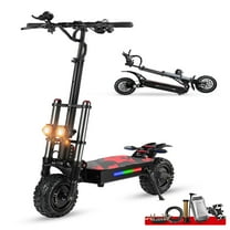 Electric Scooter for Adults with Seat,6000W Dual Drive Motor,Max 75 Miles Long Range, 55Mph Top Speed,Adjustable Height，Pedal Tricolour Side Light，11" Off-roadTires,Dual Braking System