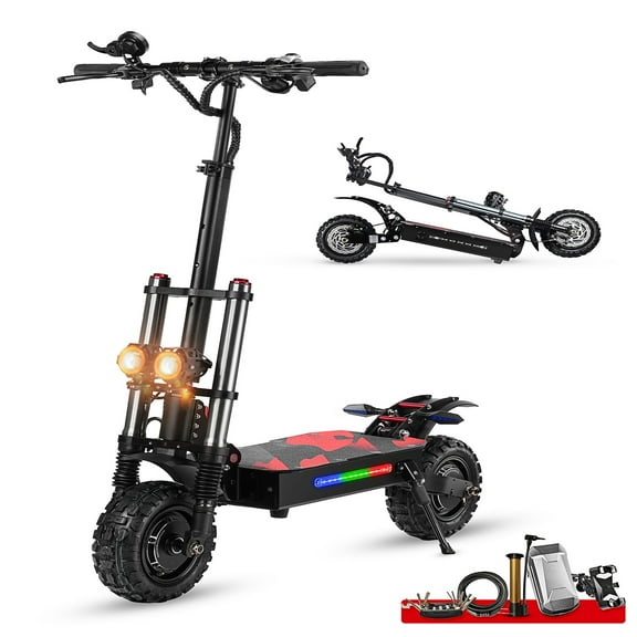 Electric Scooter for Adults with Seat,6000W Dual Drive Motor,Max 75 Miles Long Range, 55Mph Top Speed,Adjustable Height，Pedal Tricolour Side Light，11" Off-roadTires,Dual Braking System