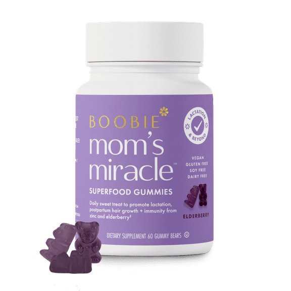 Boobie Bears Elderberry Lactation Gummies, Supporting Lactation with Milk-Boosting Superfoods, 60 Gummies