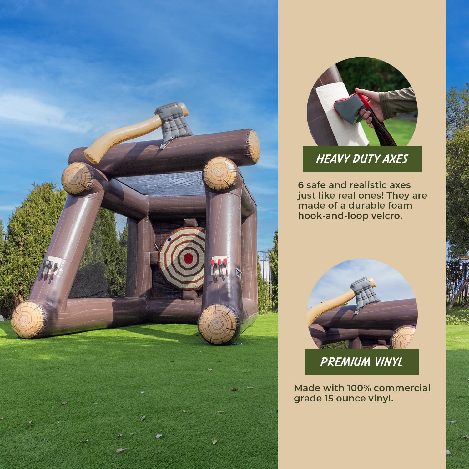 XJUMP Outdoor Inflatable Throwing Target Axe Game with Blower and Foam Axes Kids and Adults, Commercial Grade