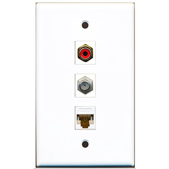 RiteAV - 1 Port RCA Red and 1 Port Coax Cable TV- F-Type and 1 Port Cat6 Ethernet White Wall Plate