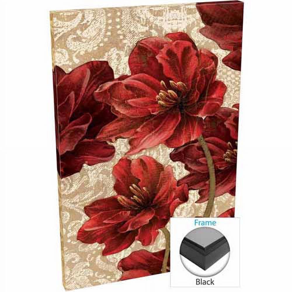 Flower Bunch on Textured Damask Pattern Painting Red & Tan, Framed Canvas Art by Pied Piper Creative