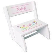 Angle View: Personalized Stemmed Flowers White Flip Stool