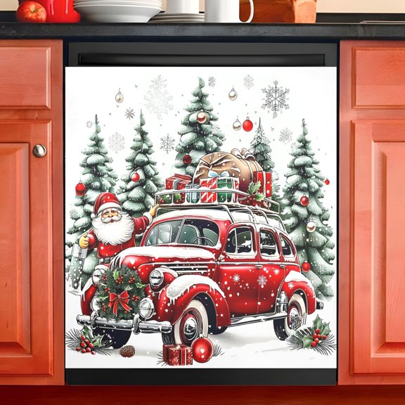 Ryvnso Christmas Trees Santa Claus Dishwasher Magnetic Refrigerator Magnet Cover Kitchen Home Decorative 23"x26"