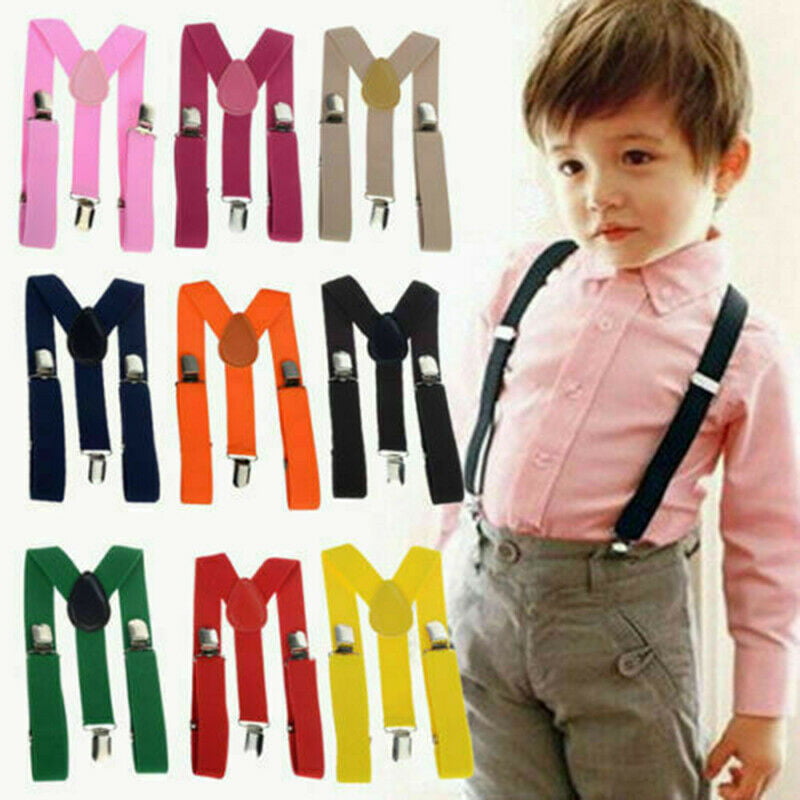 Kids Braces 4 Clips Heavy Duty Y Back Adjustable Elastic 11 Colors 5-12 Years Boys Braces With Strong Metal Clips 