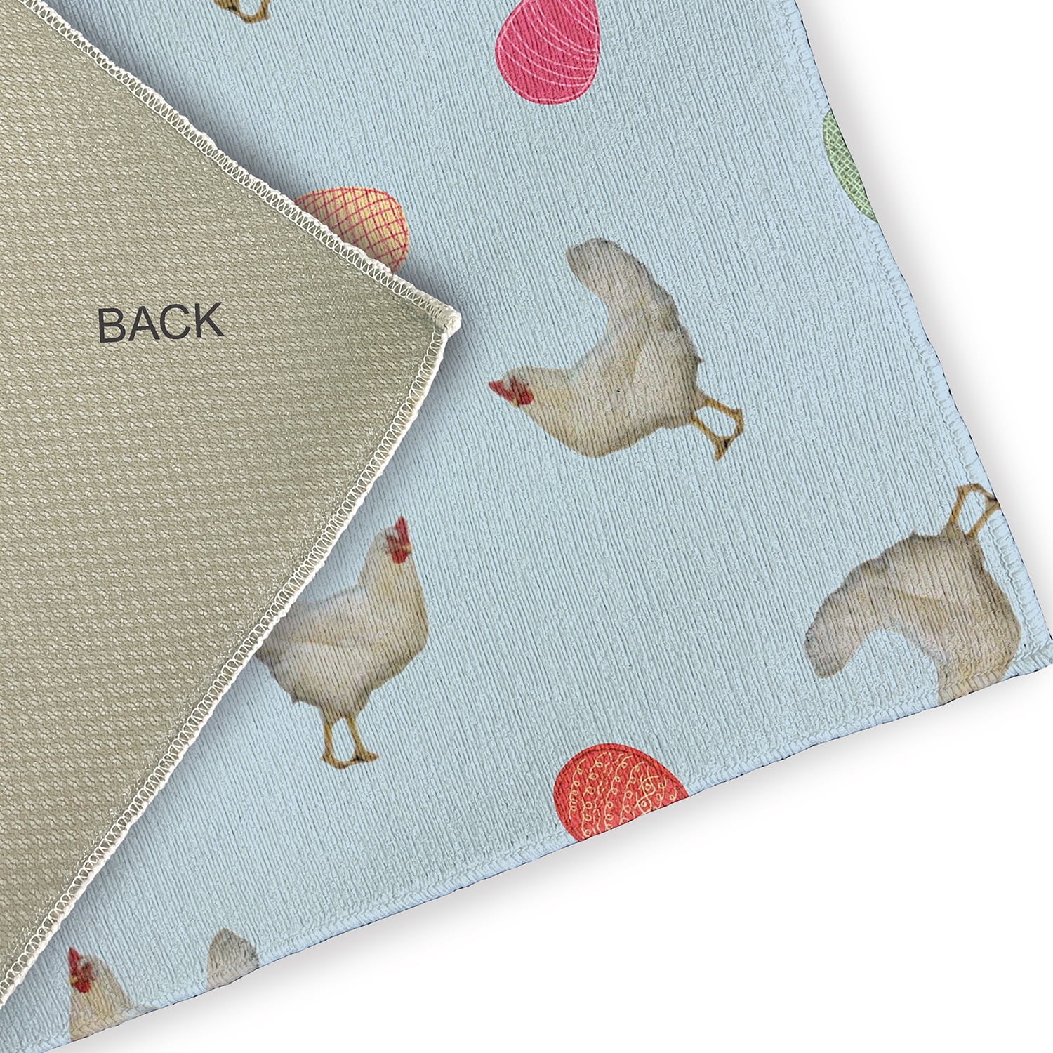 Simply Daisy 4' x 6' After Rain Blue Chickens and Eggs Easter Chenille Indoor/Outdoor Rug