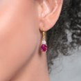 thumbnail image 3 of Gem Stone King 18K Yellow Gold Plated Silver Red Created Ruby and White Moissanite Dangle Earrings for Women (6.94 Cttw, Gemstone July Birthstone, Oval 10X8MM, Trillion 5MM), 3 of 4