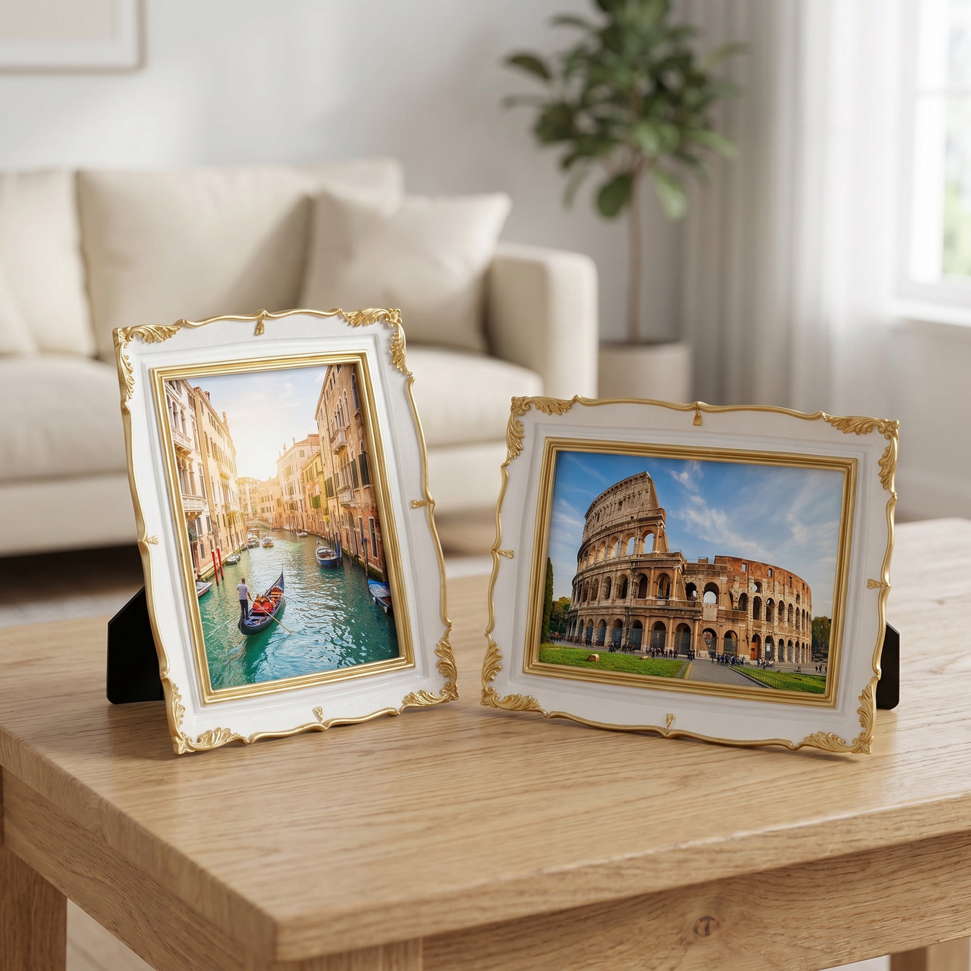 Unique Bargains Resin Traditional Photo Frame for Desk Gallery Wall Beige 4" x 5"