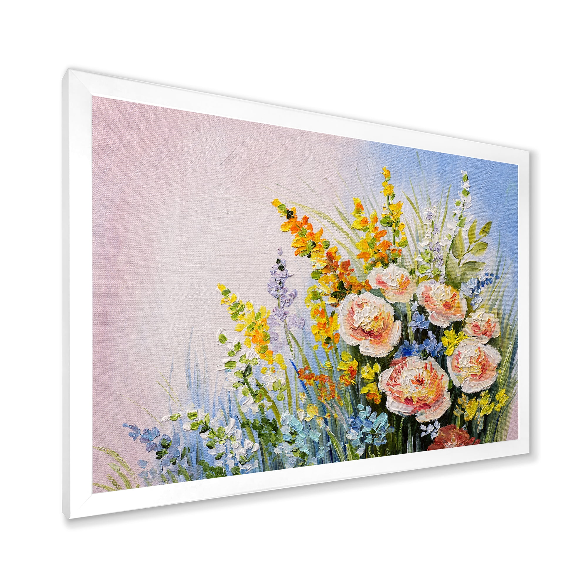 Designart 'Yellow and Pink Summer Wildflowers' Traditional Framed Art Print