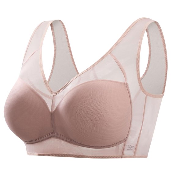 WHEANG Push Up Bra Breathable Mesh Tank Top Bra No Wire Bras for Women Soft Plus Size Bras Daily Wear Comfortable Bra Size B Brown