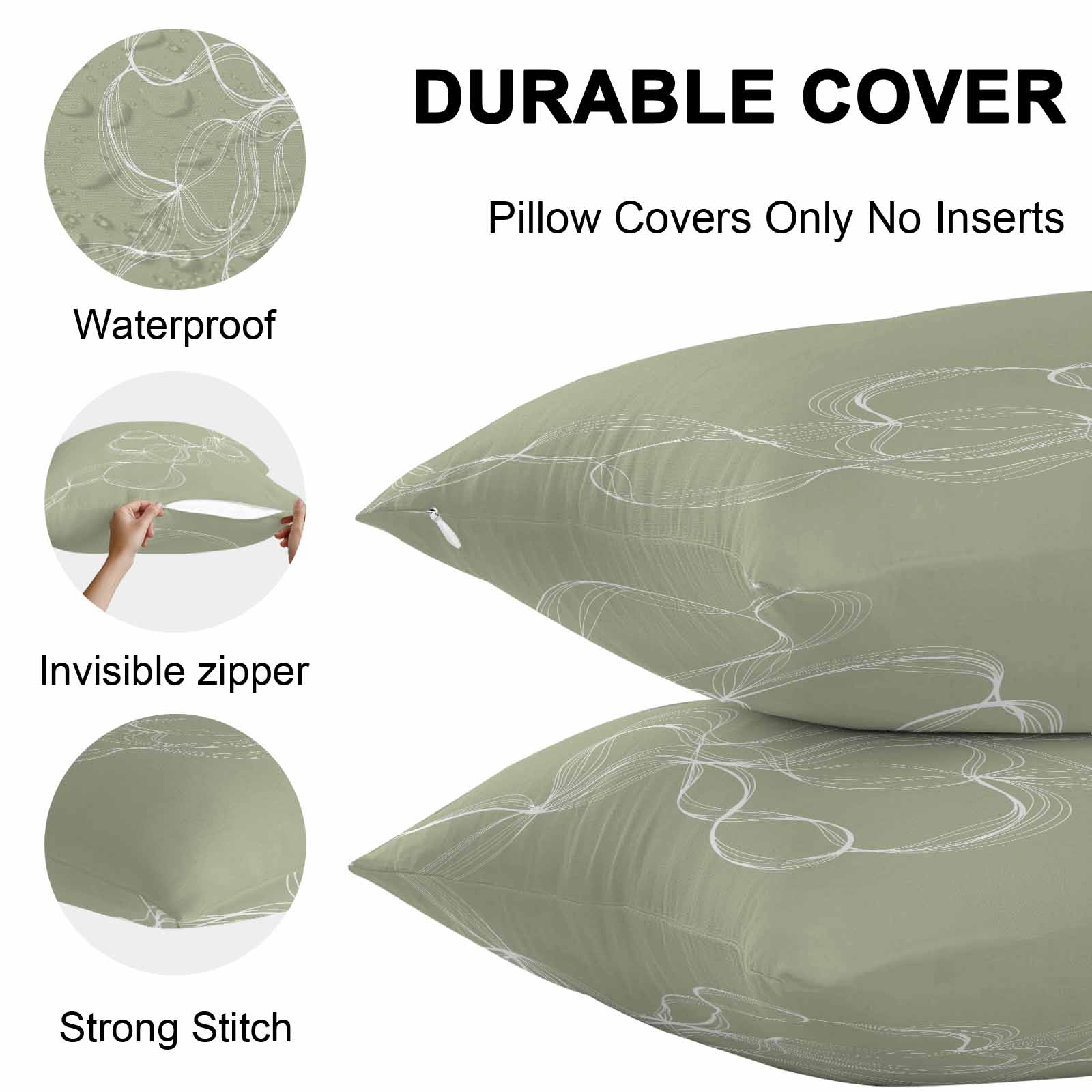 Outdoor Waterproof Throw Pillow Covers Set of 2 Sage Green Twisted Lines Decorative Pillowcases Square Outdoor Pillows Cushion Case 16x16 Inch Abstract Art Patio Pillows for Couch Sofa Bed Garden