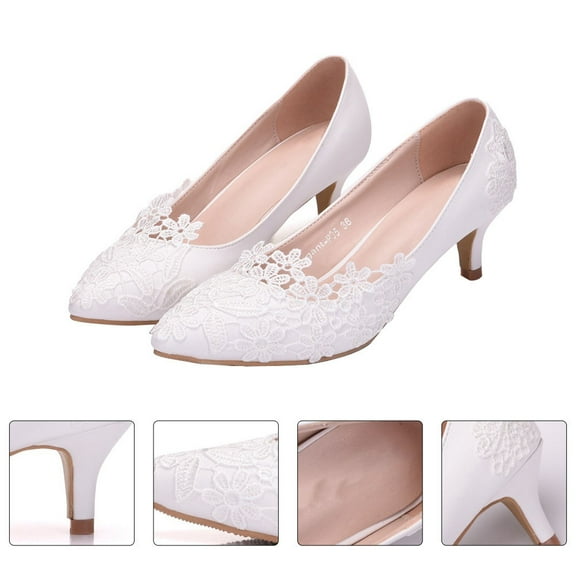 TABLZONE Women's White High Heel Pumps, Pointed Toe Wedding Dress Shoes, PU , Size 7.5, Comfortable Elegant Heels