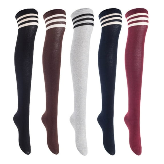 Lian LifeStyle Women's 5 Pairs Adorable Comfortable Soft Thigh High Over Knee High Cotton Socks, Size 6-9, JMYP1022 Black, Coffee, LightGrey, Navy, Wine