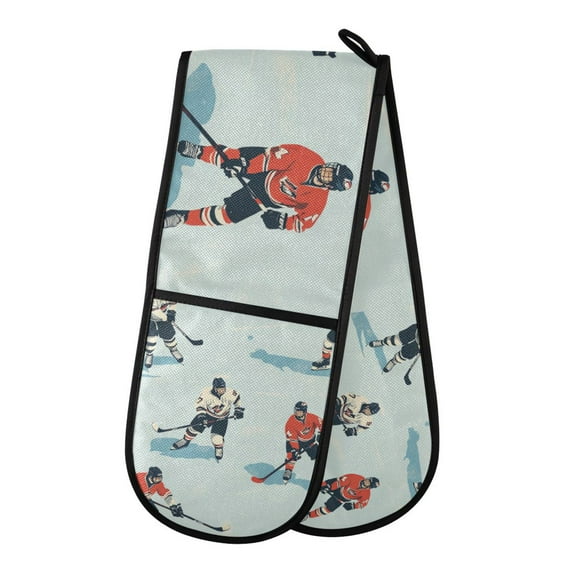Yayeee Double Oven Mitt Kitchen Heat Resistant Baking 35" x7" Quilted Glove, Ice Play