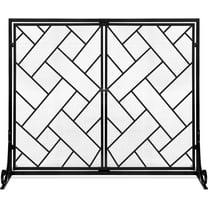 CZMJY Elegant 2-Panel Handcrafted Wrought Iron Decorative Mesh Geometric Fireplace Screen with Magnetic Doors for Fire Spark Protection – 44x33in Artisan Design,