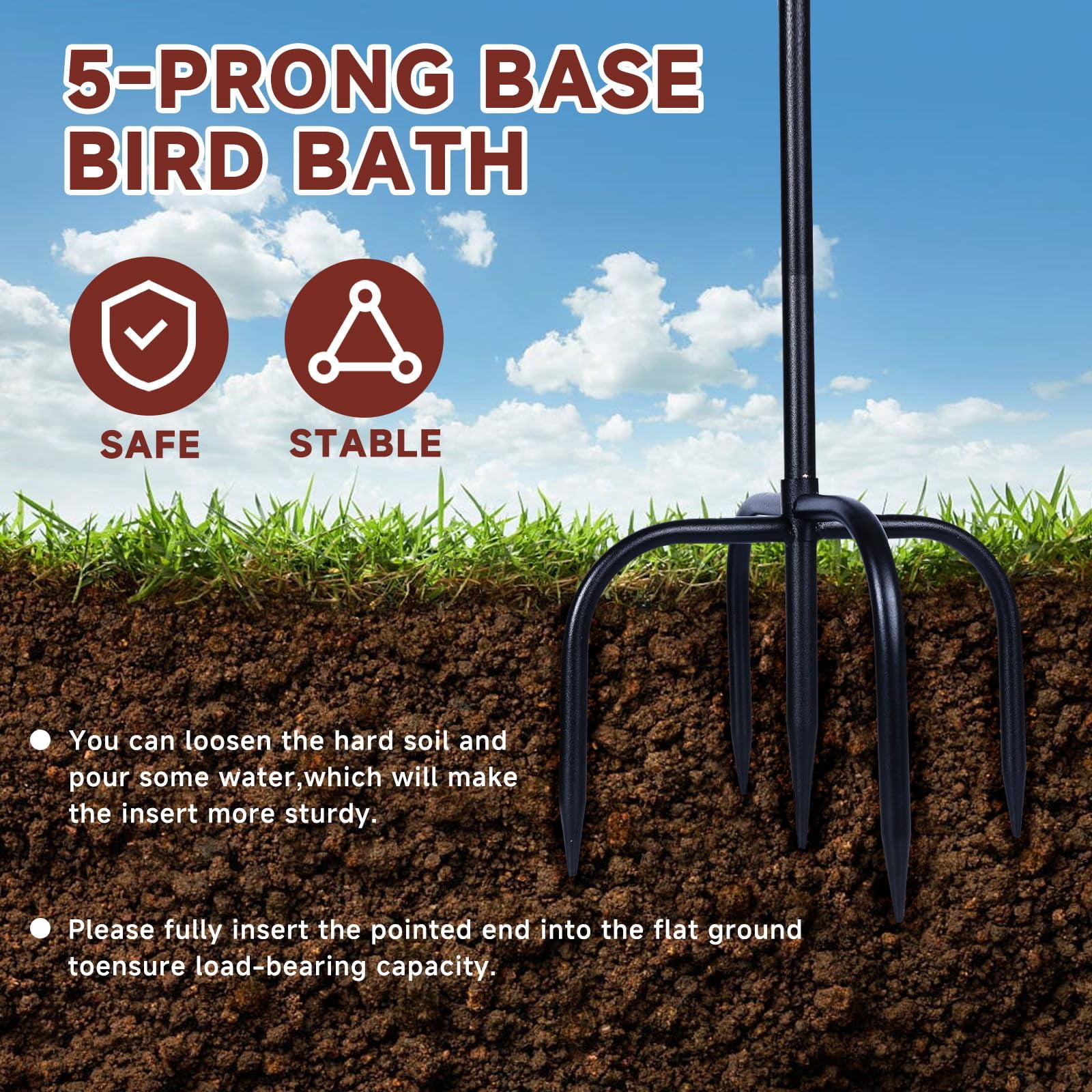 SLUMLOVE Metal Bird Bath for Outside, Rustproof Outdoor Bird Feeder, 45" Vintage Metal Birdbath with Reinforced 5-Prong Base for Garden and Patio Decor, Double Bowl Design