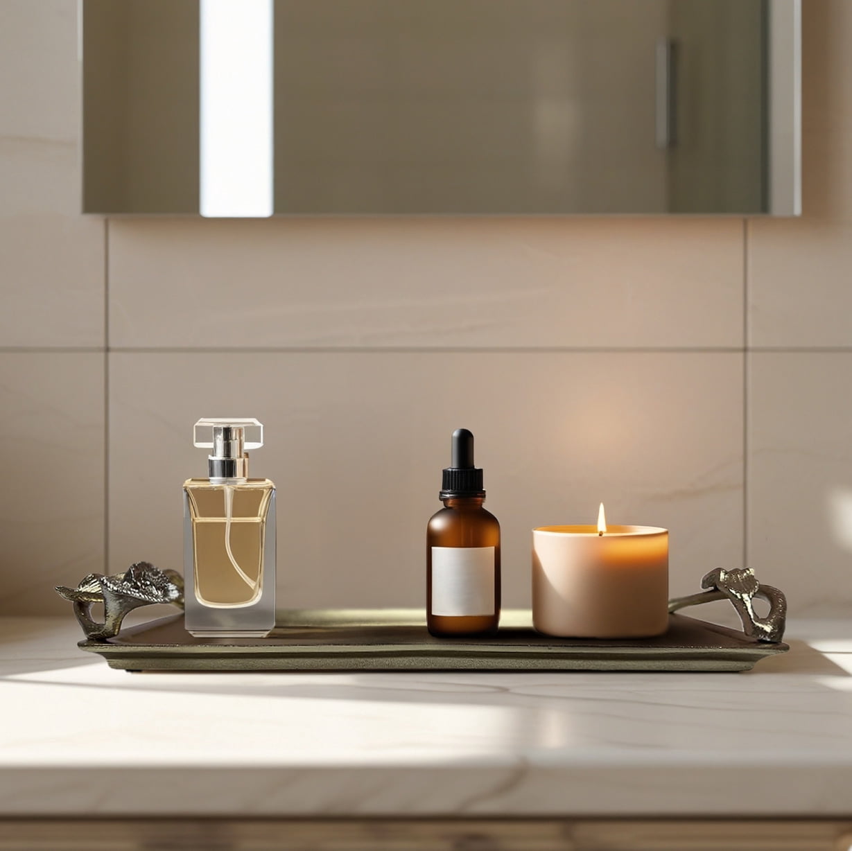 Metal Vanity Tray for Dresser Nightstand Makeup Perfume Skincare Organizer Decorative Gold Accessory Bathroom Sink Countertop Bedroom Table Decor