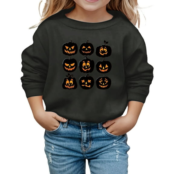LIIPEE Girls Hoodies Halloween Warm Cartoon Pumpkin Graphic Printed Long Sleeve Round Neck Pullover Tops Toddler Comfort Holiday School Party Sweatshirts,Black,2-3 Years