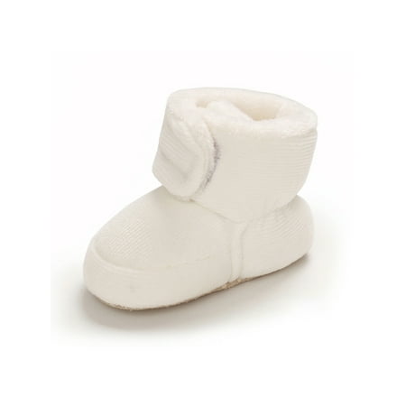 

Oucaili Toddler Crib Shoes First Walker Slipper Booties Winter Warm Boots Anti-Slip Plush Lined Snow Boot Baby White 6-12 months