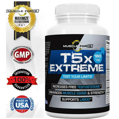 Testosterone Booster | T5X EXTREME From Muscle Force | Clinically Proven | Increases testosterone 30% Plus | One Bottle 180 Capsules | Free (Best Exercise To Increase Testosterone)