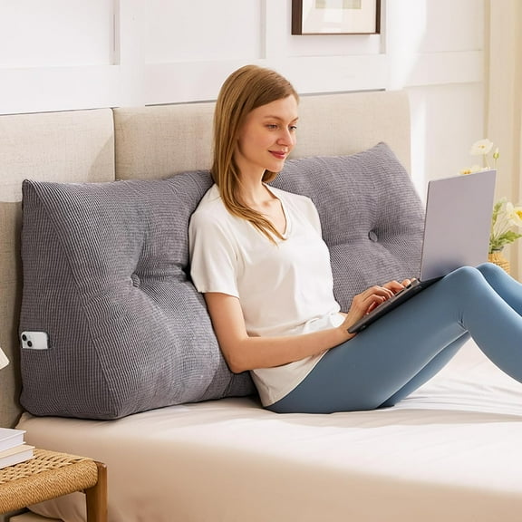 Headboard Pillow Queen, Triangle Pillows for Headboard, Head Board Backrest Wedge Pillow for Reading Sitting Working, Daybed Pillows with Removable Cover for Bed Dorm Sofa, Dark Grey