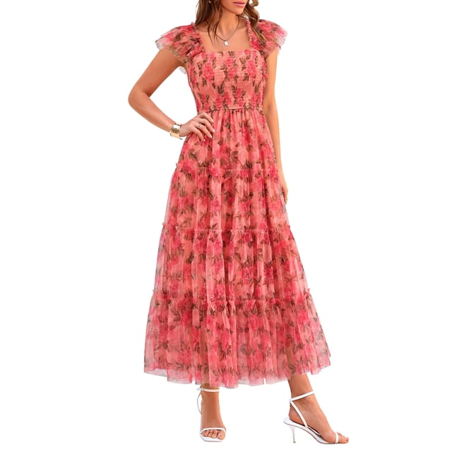 Vestido PRETTYGARDEN Floral sin Mangas de Tul Midi XL