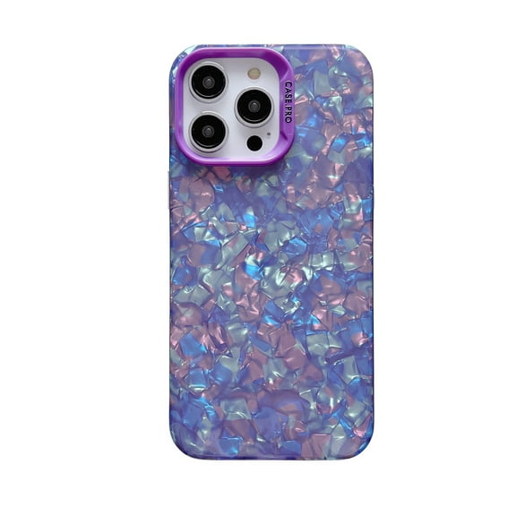 Decase for iPhone 15 Pro Max, Luxury Glossy Glitter Shining Sea Shell Pattern Drop Protection Case Fashionable Shockproof Slim Smooth Phone Cover for Women Girls,purple