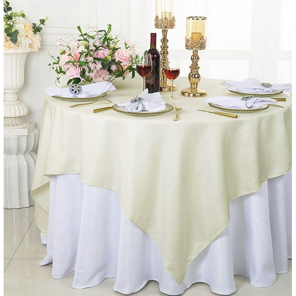 Wedding Linens Inc. 72'' x 72'' Square Sequins Paillette Burlap/Flax Hessian Polyester Table Overlays, Table Toppers, Tablecloths for Wedding Party Events Luxury Dcor use - Ivory
