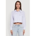 thumbnail image 2 of Womens Striped Long Sleeve Button Front Cropped Shirt, 2 of 5