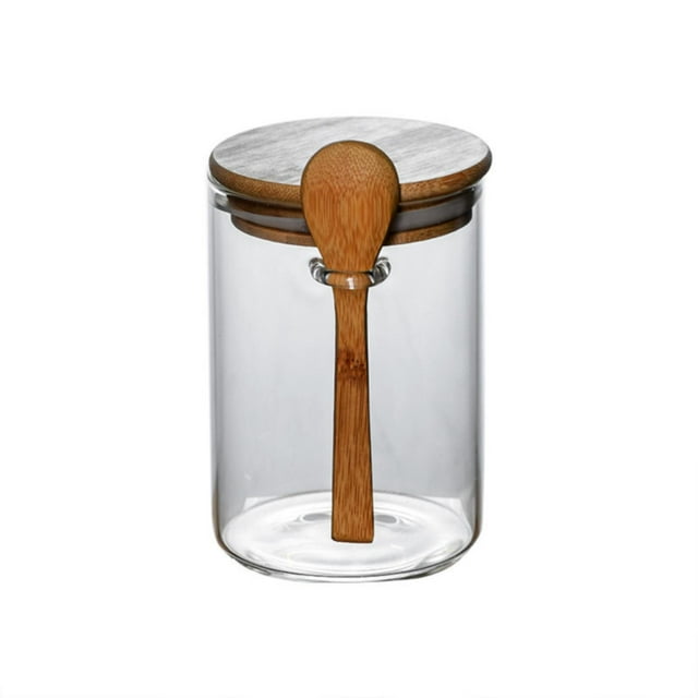 A Set Of Glass Jars With Airtight Lids And Spoons Thick Glass Food Storage Container Decorated Overnight Oatmeal Container With Lid Coffee/Tea/Sugar/Spices Bath Sa
