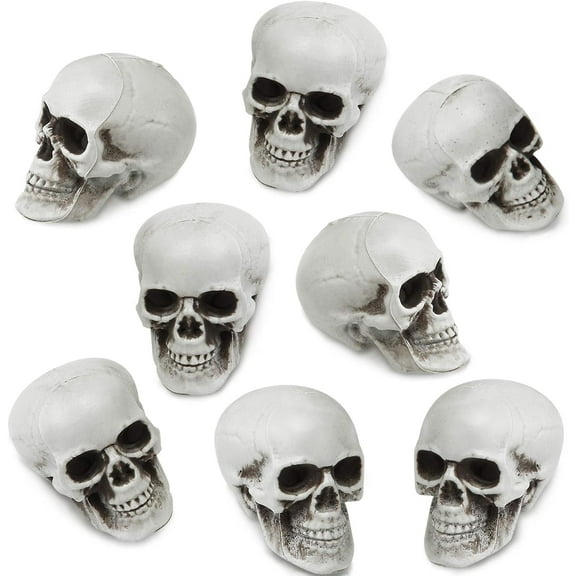 TETOU 8Pcs Halloween Skulls, Realistic Looking Skulls, 1.8*1.8*2.4 Inches Human Skeleton Head Skull for Halloween Bar Home Table Decoration