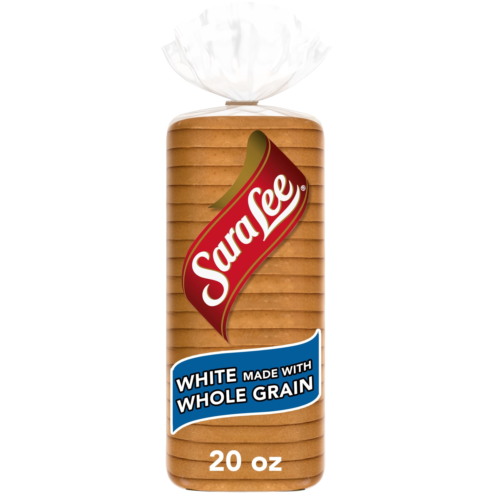 Sara Lee White made with Whole Grain Bread, 20 oz, Plain Wheat Bread, Bag