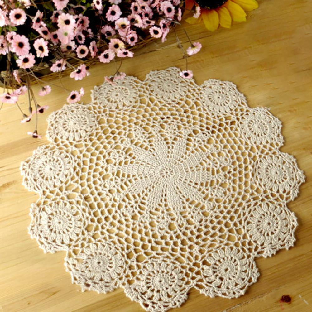4Pcs/Lot White Vintage Hand Crochet Lace Doilies Round Placemats 10" Sunflower 