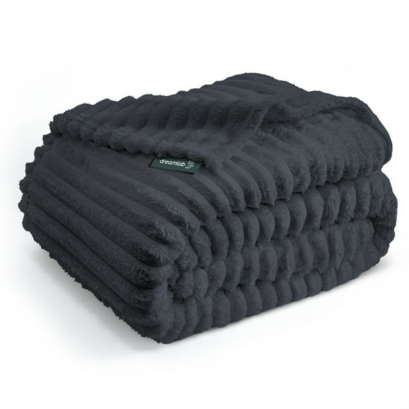 Cobija Frazada Afelpada Dreamlab Flannel de Rayas Ultra Suave | Blanket Cobertor Polar Invierno para Cama o Manta para Sofa | Frazada Calientita, Hipoalergénica | Colcha Grafito