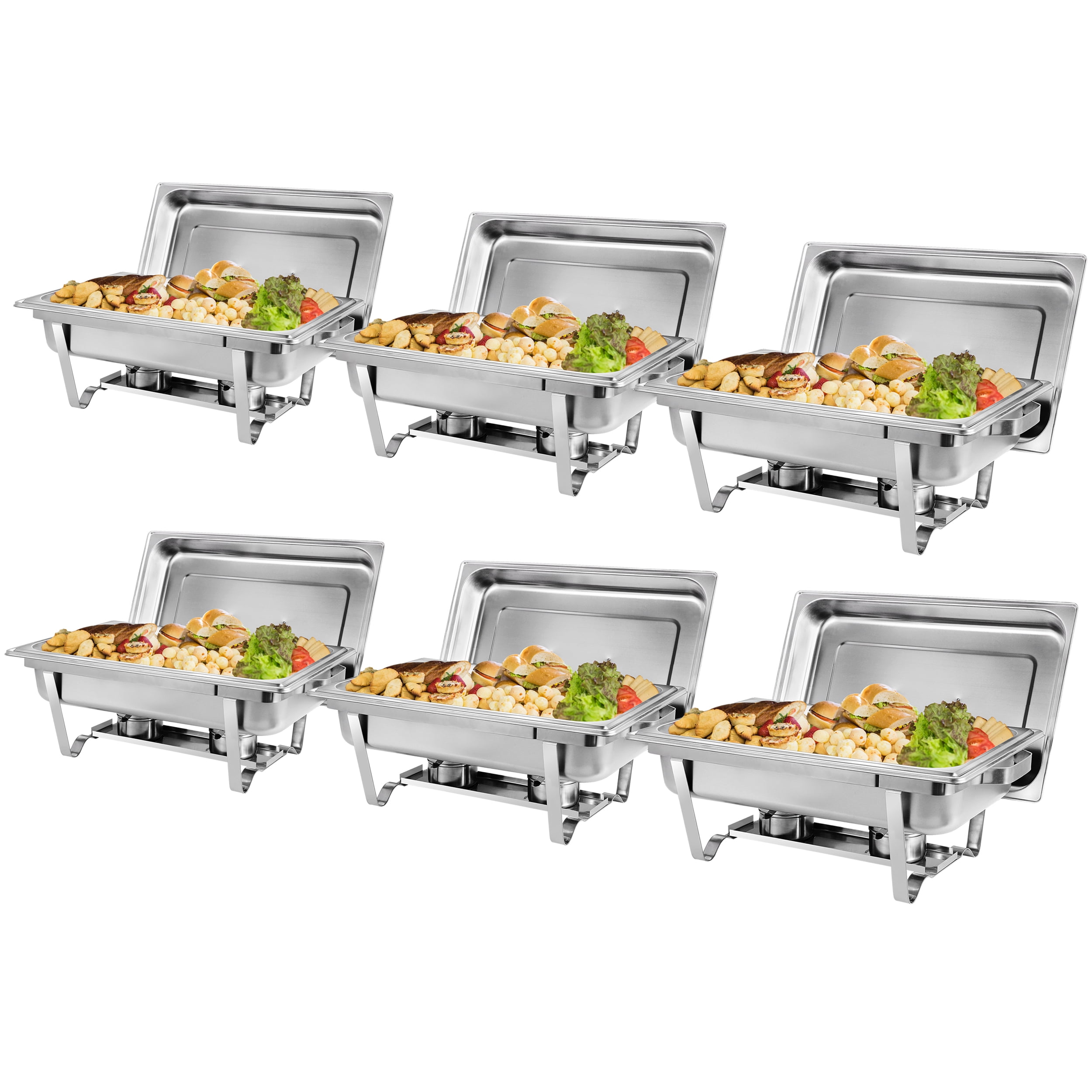 8 Qt Stainless Steel 6 Pack Full Size Chafer Dish Water Food Pan and Fuel Holder 