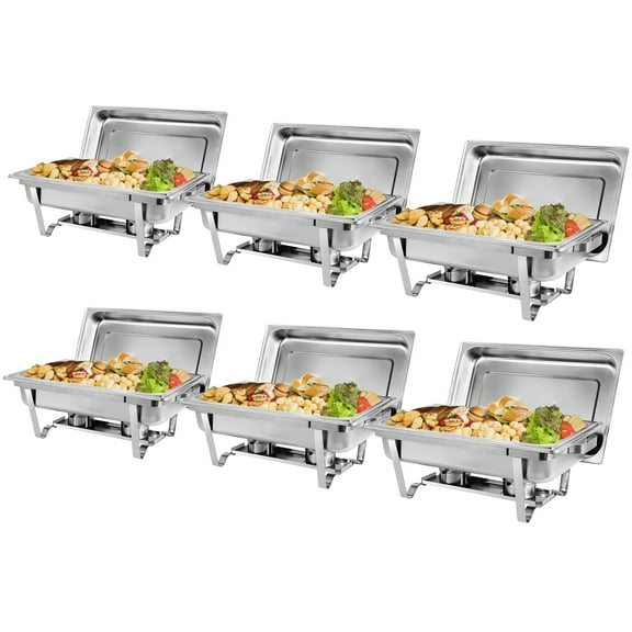 ZENY 6 Packs Stainless Steel Chafing Dish 8 Quart Catering Buffet Warmer, Silver