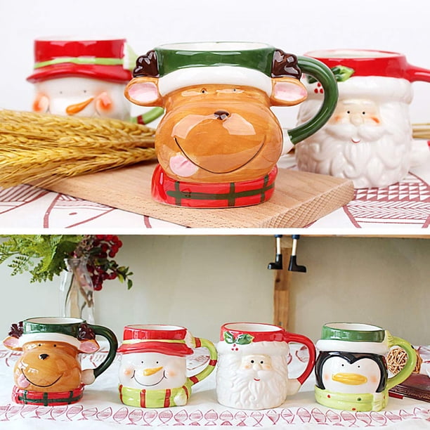Tasse De Noël En Céramique 400 Ml Avec Couvercle Et Cuillère - Motif Flocons De Neige, Rennes, Père Noël - Inclut Figurine