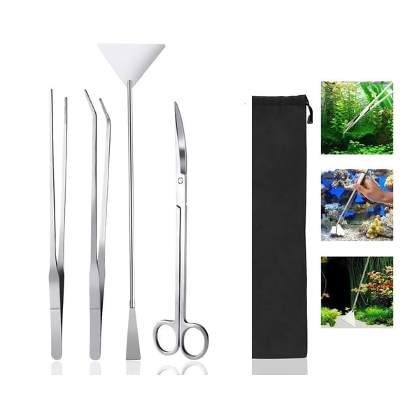Aquarium Tools Kit 4 in 1 Long Stainless Steel Tweezers Scissor Spatula Multi Functional Aquarium Tank Tool Set for Fish and Aquatic Plants Tools Steel Aquascaping Kit Cleaning Fish Starter Kit
