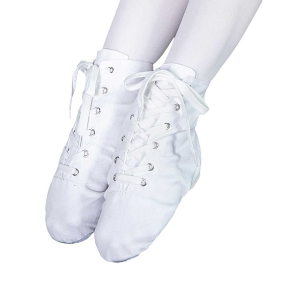 AUDeals Unisex Jazz Boots, Canvas Dance Shoes with Split Sole Comfort for Ballroom Training and Performance (White, 7.5)